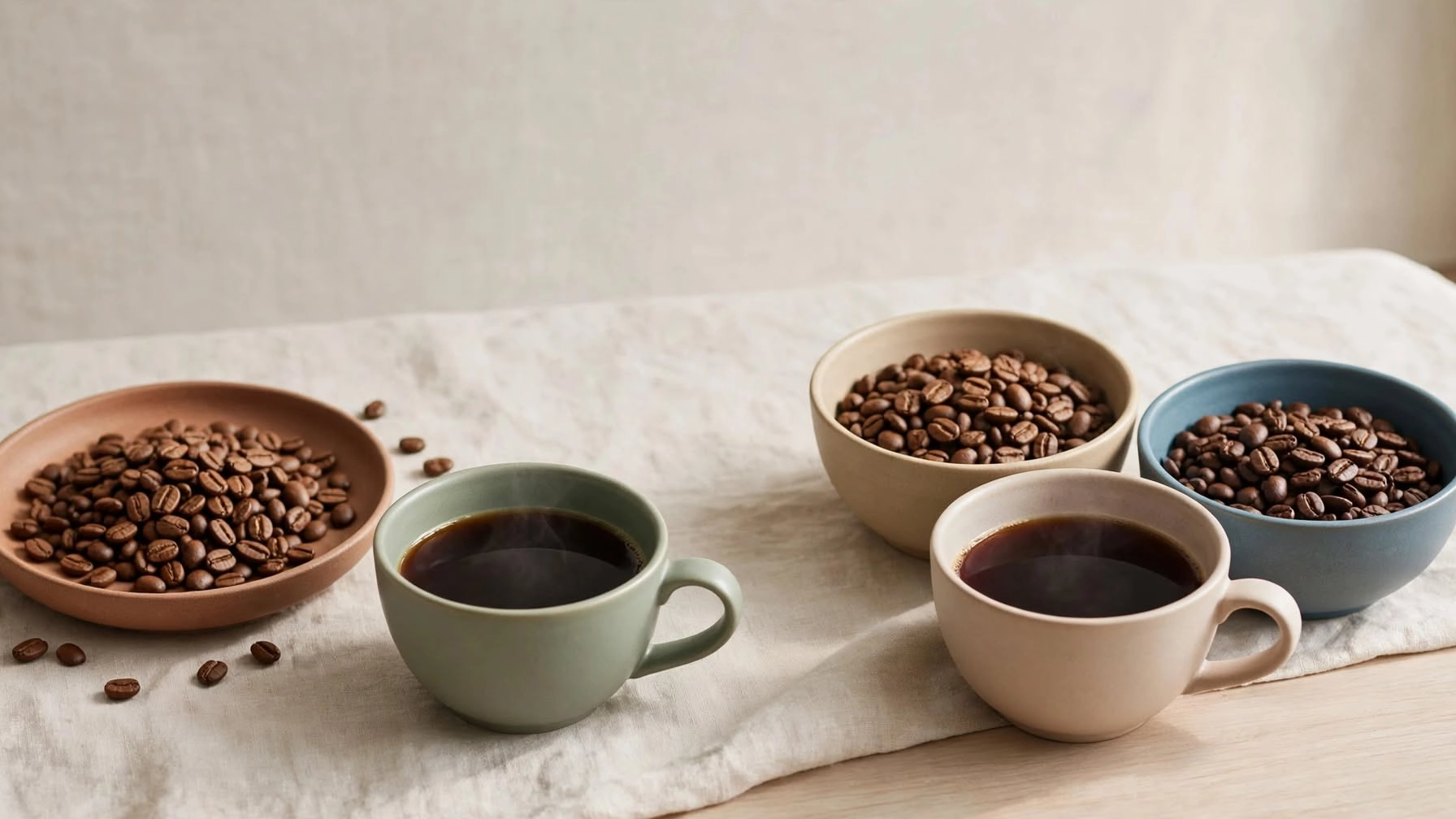 مقایسه قهوه تک‌خاستگاه و ترکیبی در دو فنجان